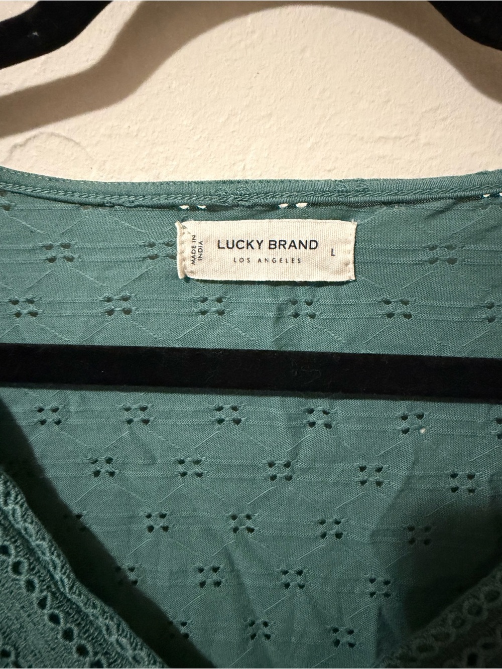 Lucky Brand Teal Eyelet V-Neck Peasant Tunic - Picture 3 of 3